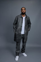 Men's Leather Single Breast Car Coat [Distressed Grey]