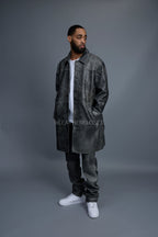 Men's Leather Single Breast Car Coat [Distressed Grey]