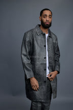 Men's Leather Single Breast Car Coat [Distressed Grey]
