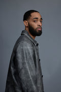 Men's Leather Single Breast Car Coat [Distressed Grey]