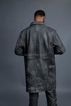 Men's Leather Single Breast Car Coat [Distressed Grey]