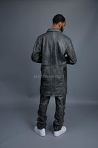 Men's Leather Single Breast Car Coat [Distressed Grey]