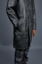 Men's Leather Single Breast Car Coat [Distressed Grey]