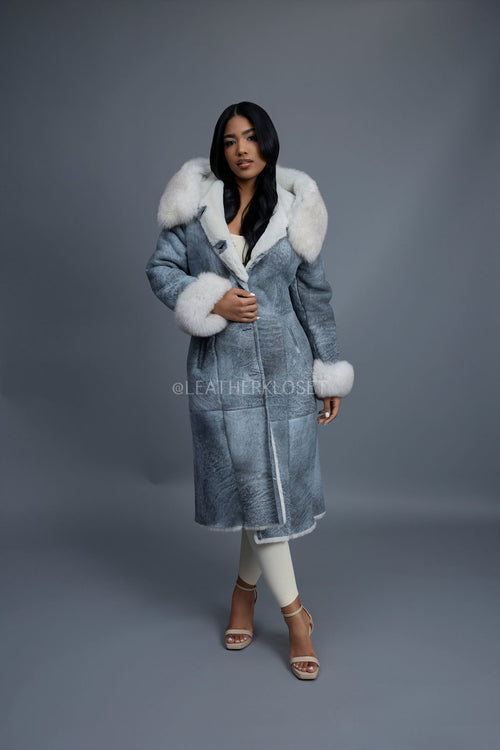 Women's Margo Shearling Sheepskin Jacket With Fox [Distressed Grey]