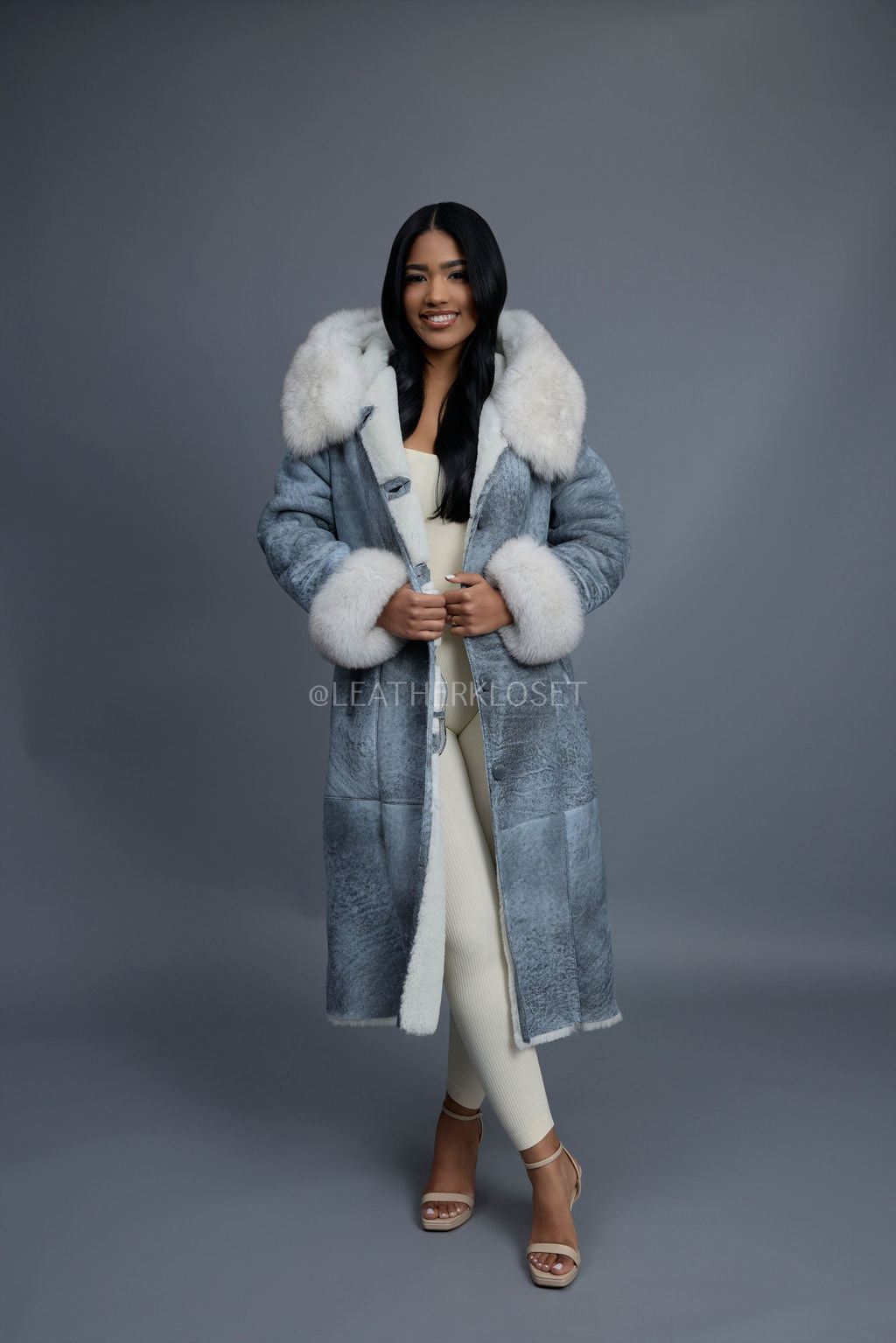 Women's Margo Shearling Sheepskin Jacket With Fox [Distressed Grey]