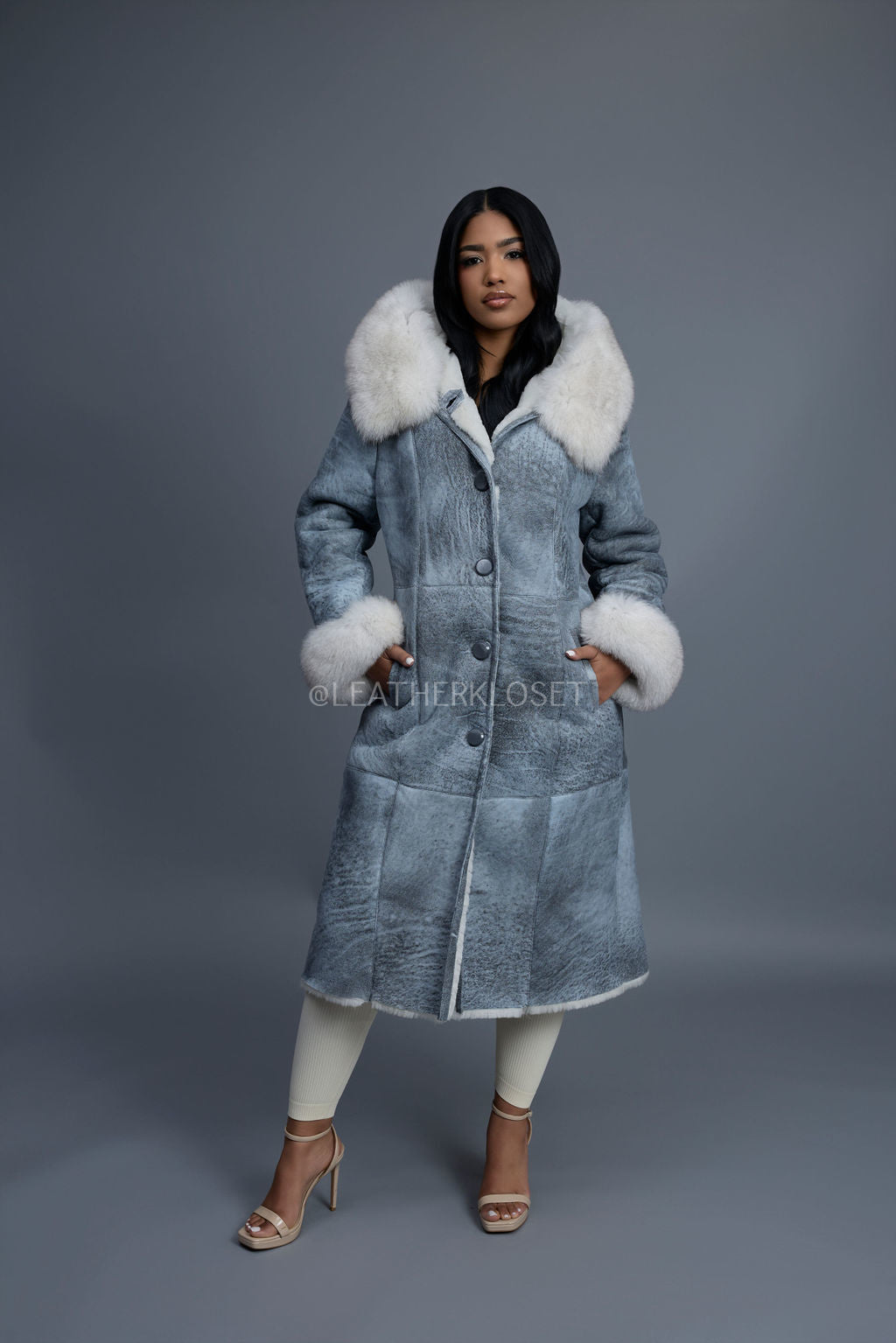 Women's Margo Shearling Sheepskin Jacket With Fox [Distressed Grey]