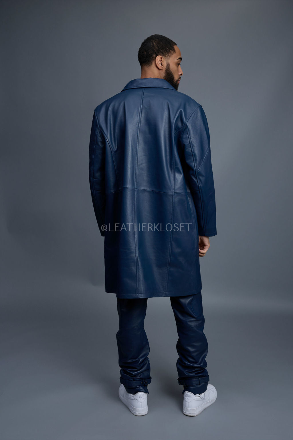 Men's Leather Single Breast Car Coat [Navy]