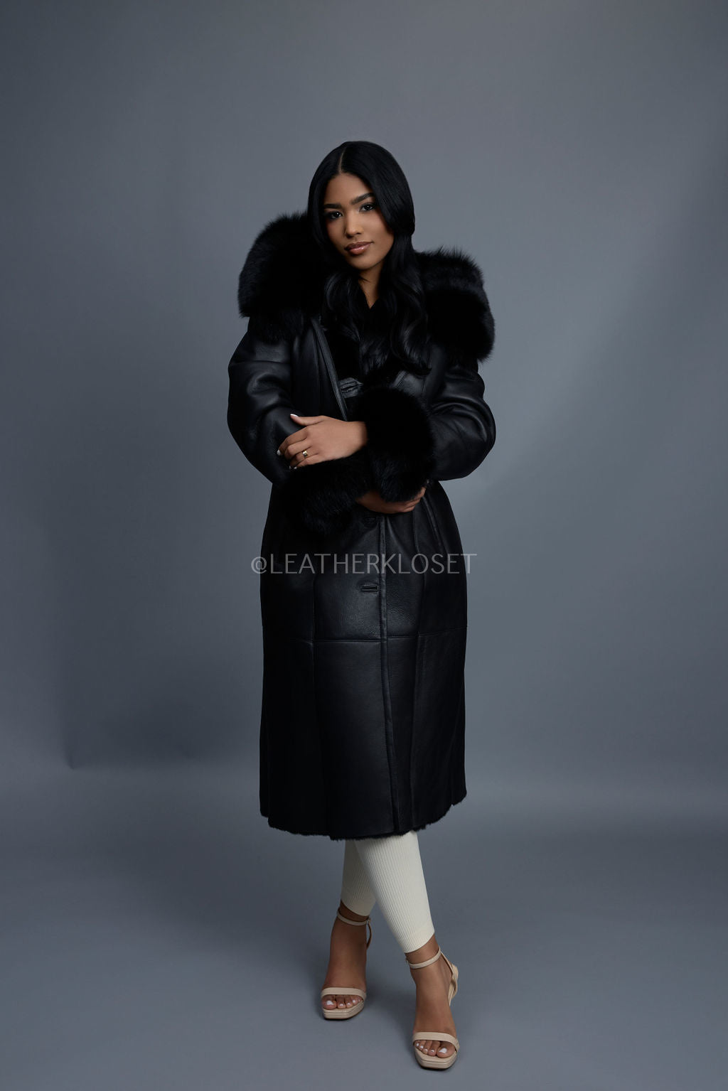Women's Margo Shearling Sheepskin Jacket With Fox [Black]