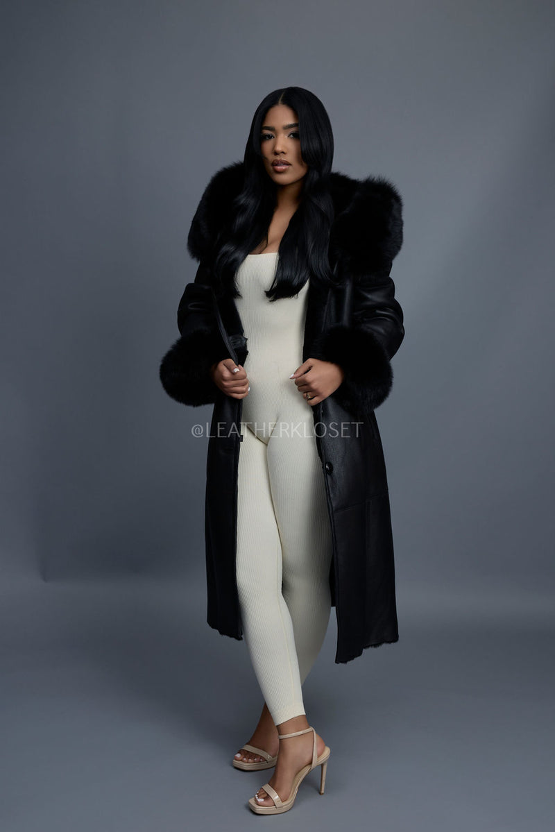 Women's Margo Shearling Sheepskin Jacket With Fox [Black]