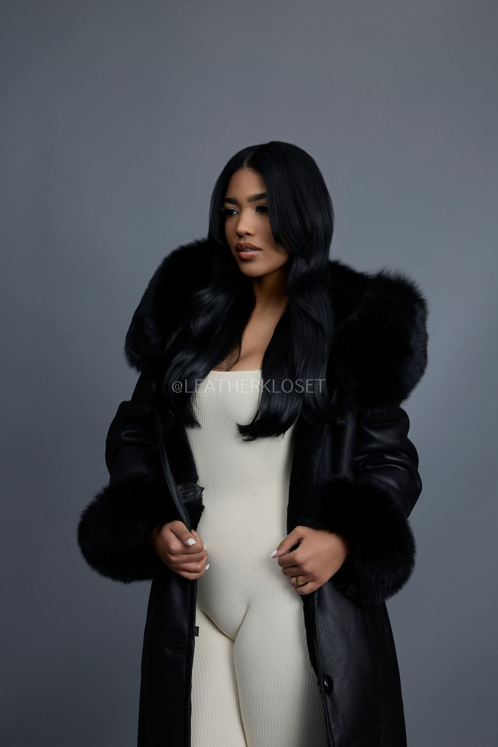 Women's Margo Shearling Sheepskin Jacket With Fox [Black]