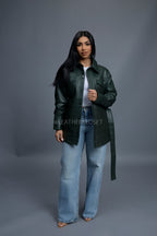 Women's Leather Shirt [Forest Green]
