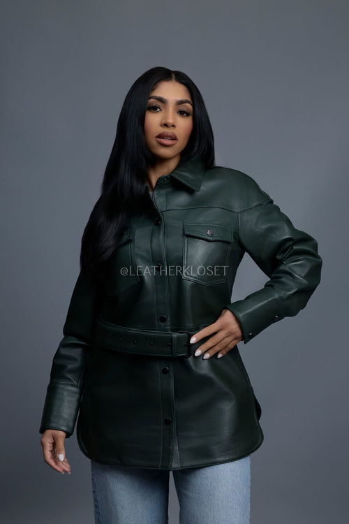 Women's Leather Shirt [Forest Green]