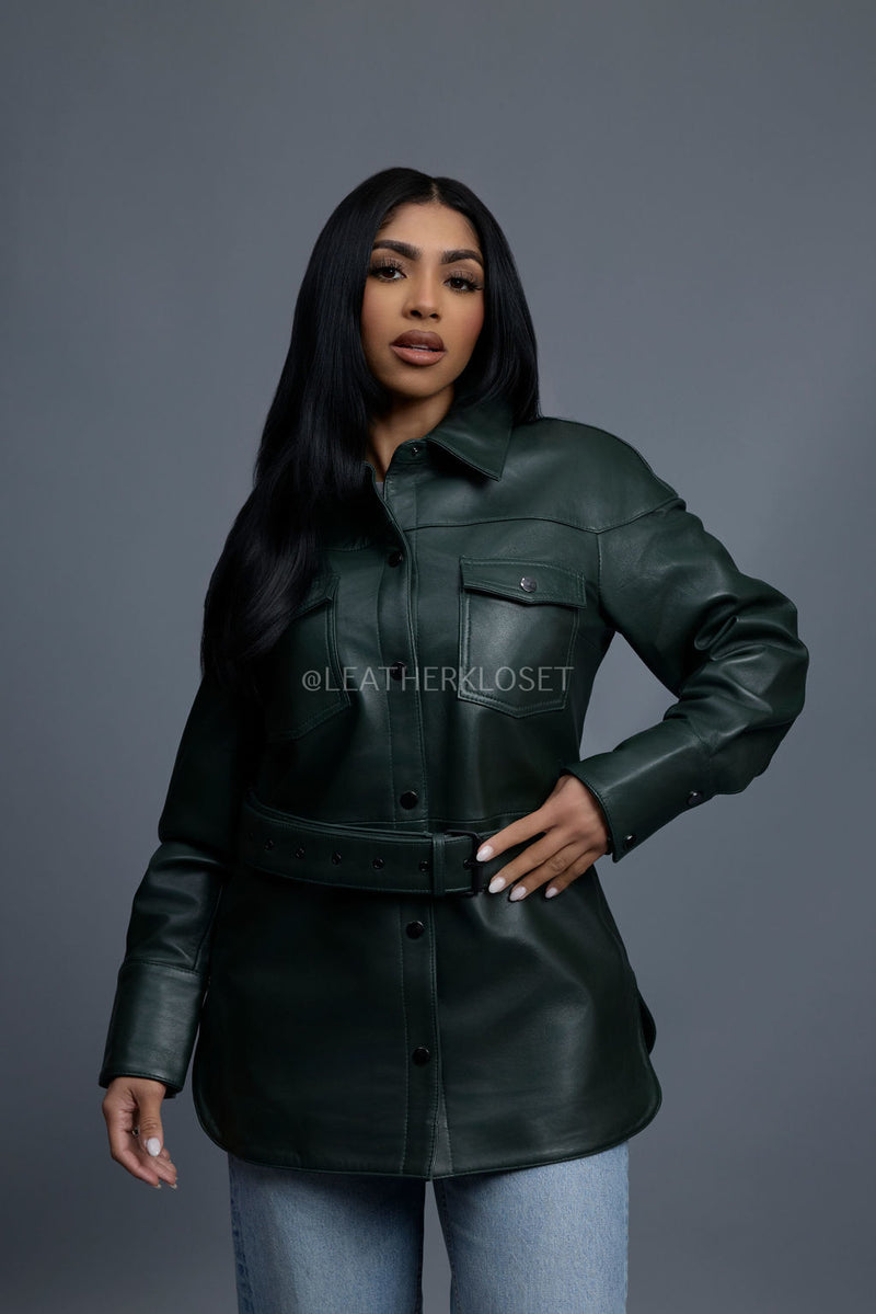 Women's Leather Shirt [Forest Green]