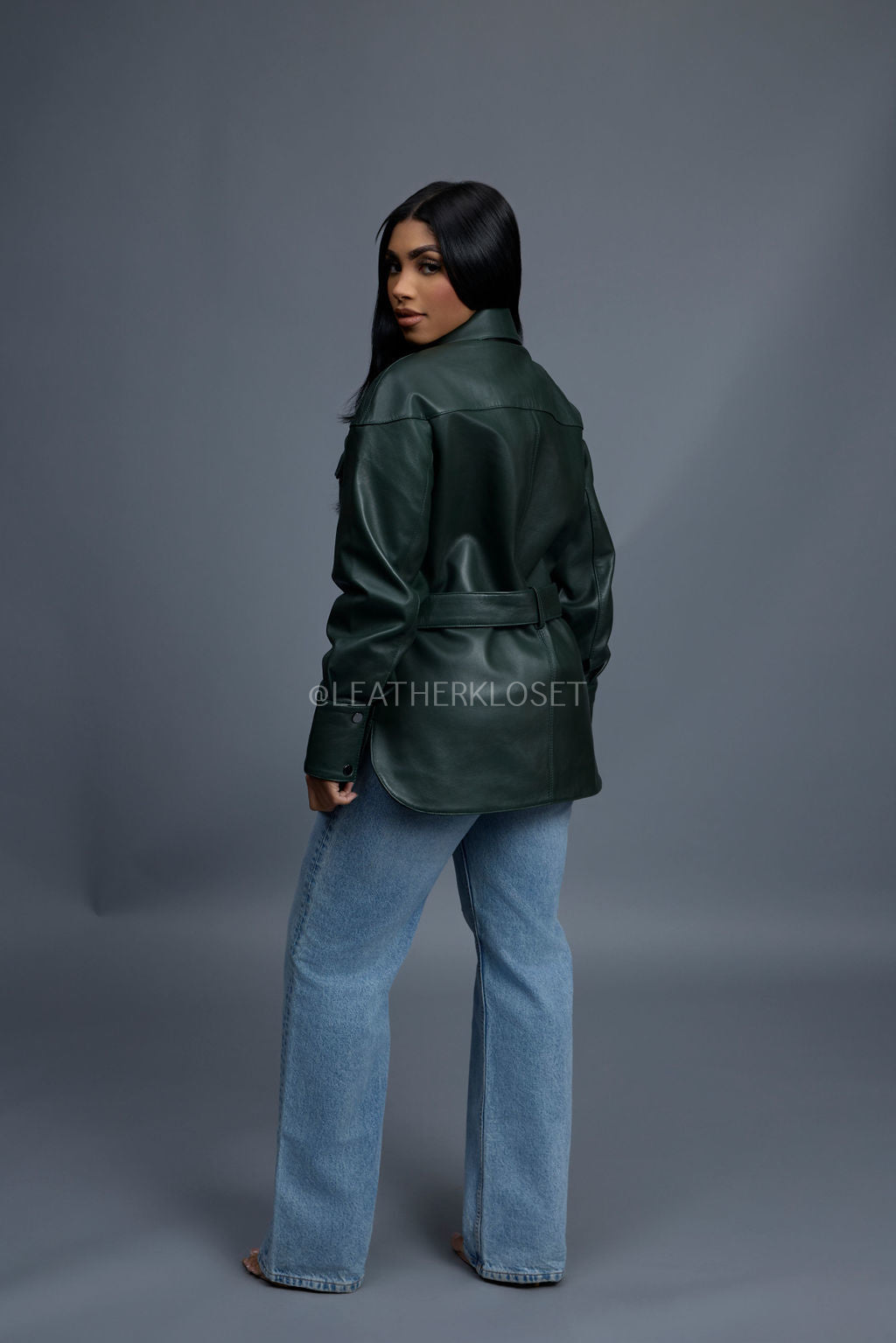 Women's Leather Shirt [Forest Green]