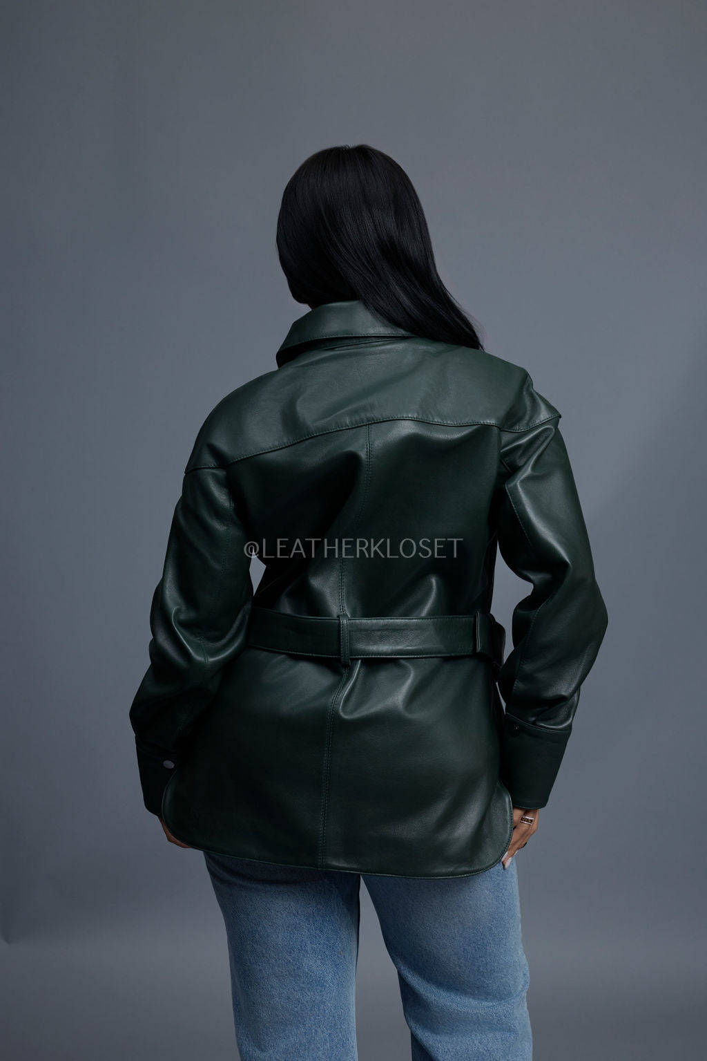 Women's Leather Shirt [Forest Green]