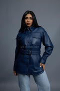 Women's Leather Shirt [Navy]
