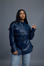 Women's Leather Shirt [Navy]