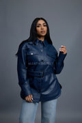 Women's Leather Shirt [Navy]