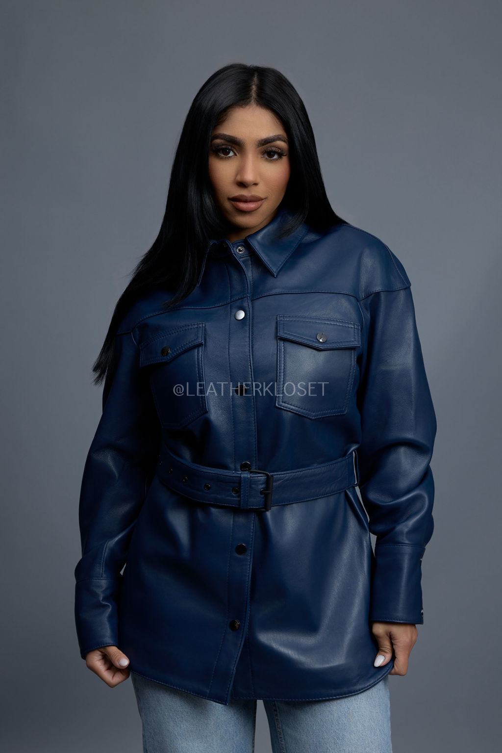 Women's Leather Shirt [Navy]