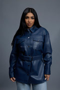 Women's Leather Shirt [Navy]