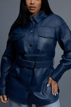 Women's Leather Shirt [Navy]