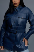 Women's Leather Shirt [Navy]