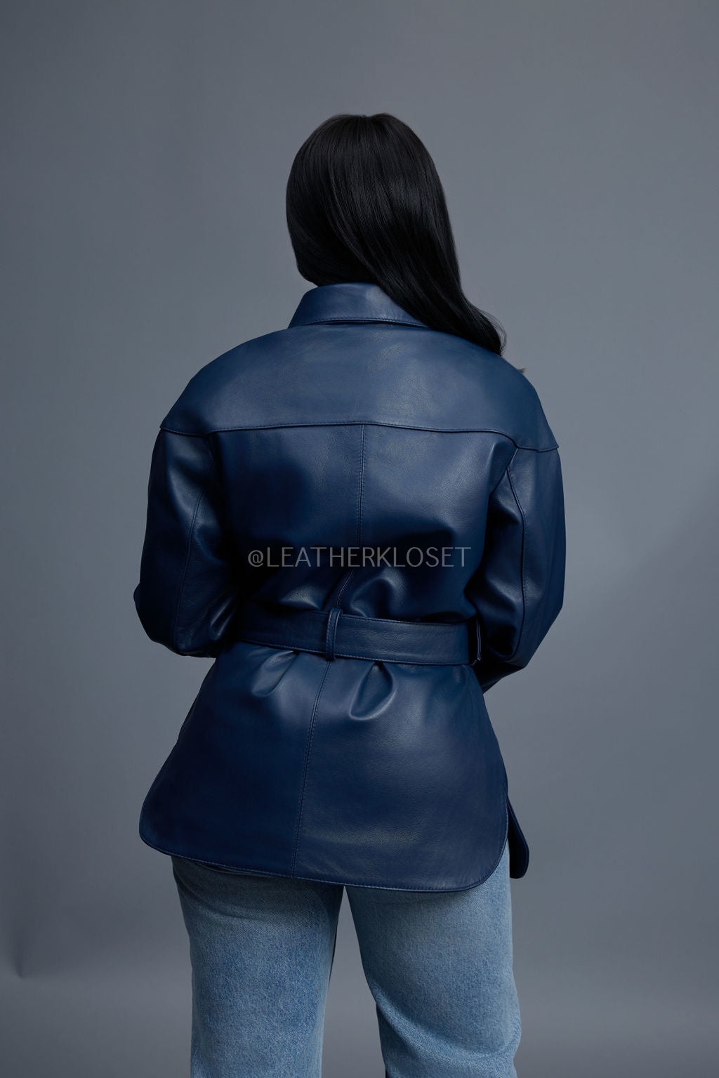 Women's Leather Shirt [Navy]