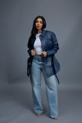 Women's Leather Shirt [Navy]