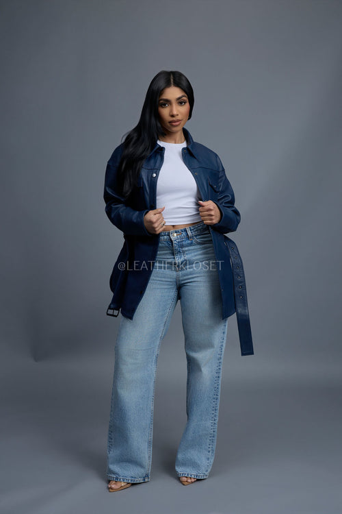 Women's Leather Shirt [Navy]