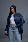 Women's Leather Shirt [Navy]