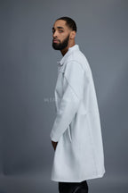 Men's Leather Single Breast Car Coat [White]