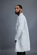 Men's Leather Single Breast Car Coat [White]