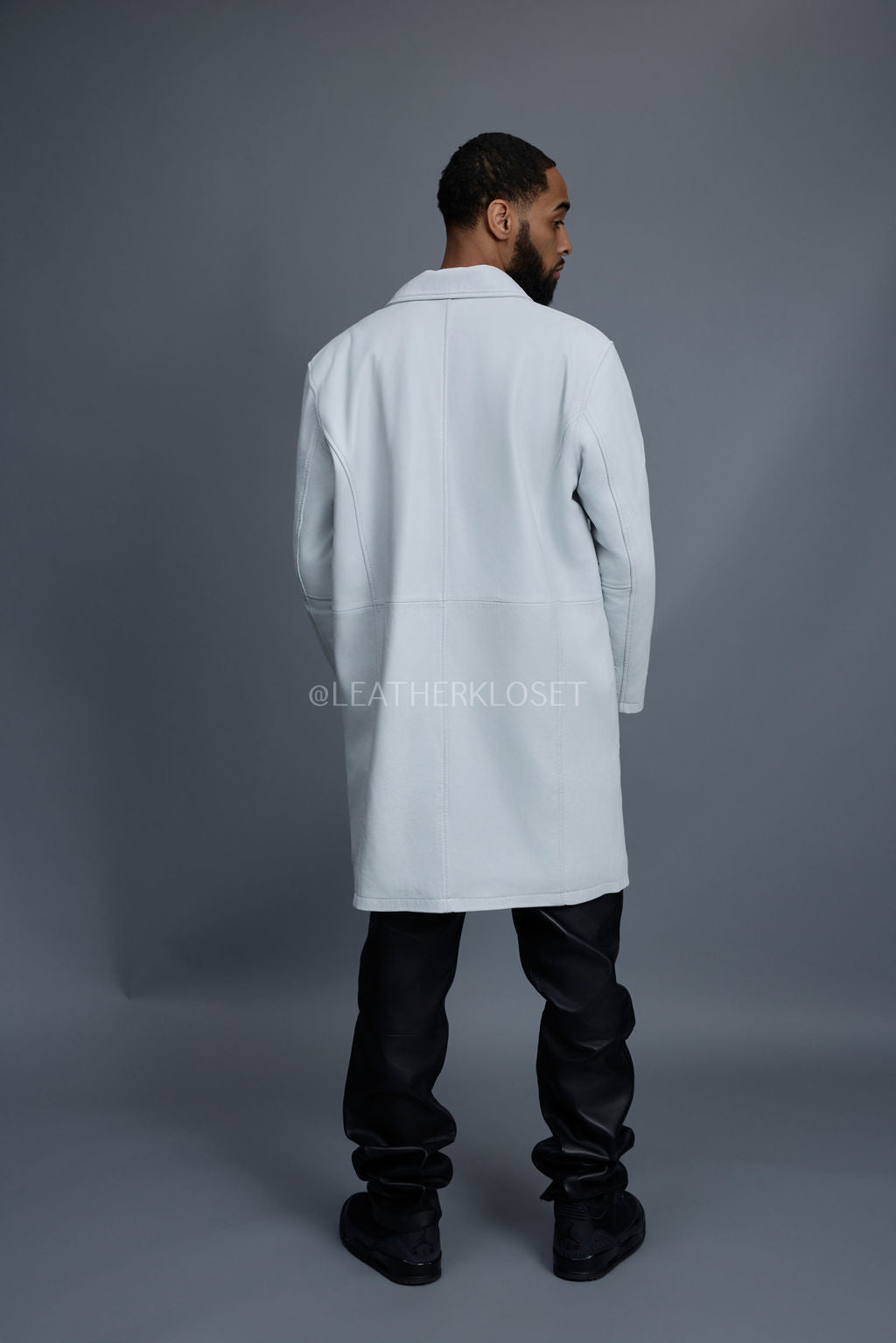 Men's Leather Single Breast Car Coat [White]