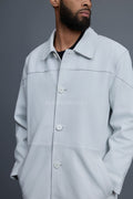 Men's Leather Single Breast Car Coat [White]