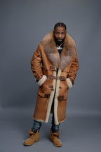 Men's Shearling Trench Coat With Fox [Distressed]