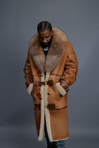 Men's Shearling Trench Coat With Fox [Distressed]