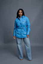 Women's Leather Shirt [Baby Blue]