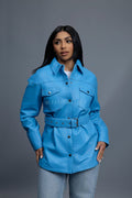Women's Leather Shirt [Baby Blue]
