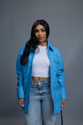 Women's Leather Shirt [Baby Blue]