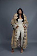 Women's Riri Long Length Fox Fur Trench Coat [Gold]