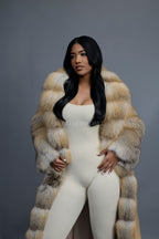 Women's Riri Long Length Fox Fur Trench Coat [Gold]