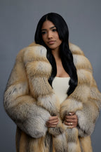 Women's Riri Long Length Fox Fur Trench Coat [Gold]