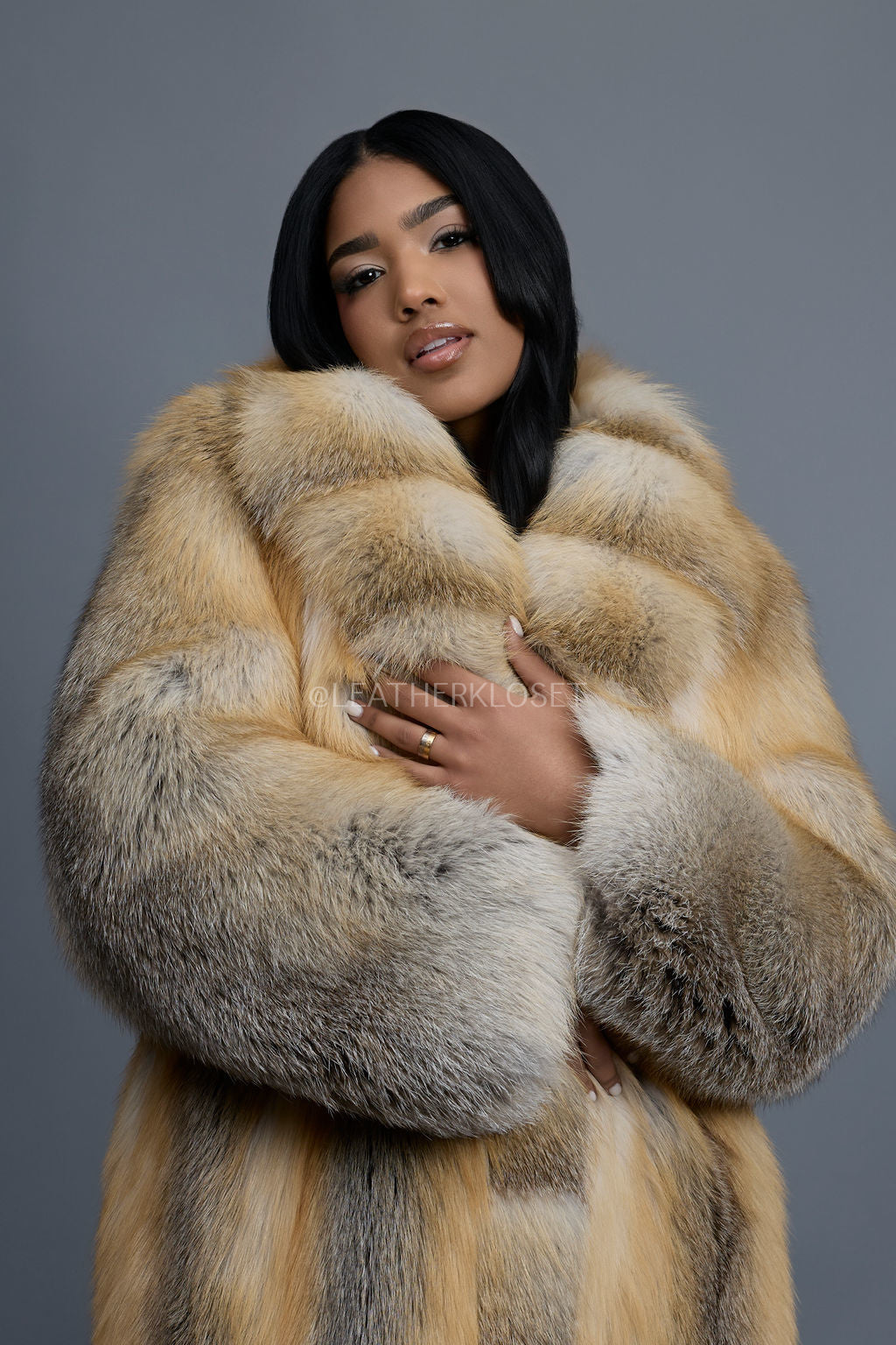 Women's Riri Long Length Fox Fur Trench Coat [Gold]