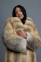 Women's Riri Long Length Fox Fur Trench Coat [Gold]