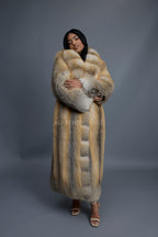 Women's Riri Long Length Fox Fur Trench Coat [Gold]