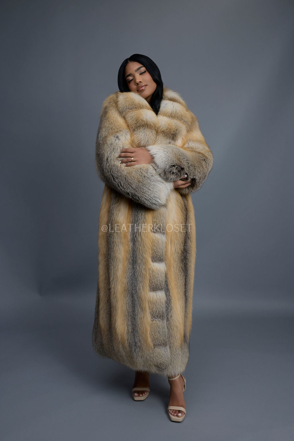 Women's Riri Long Length Fox Fur Trench Coat [Gold]