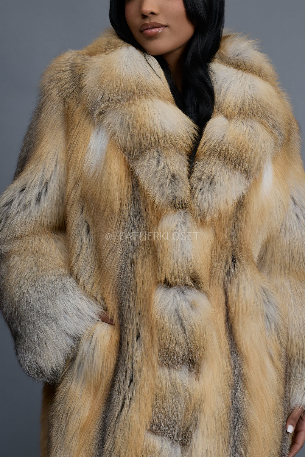 Women's Riri Long Length Fox Fur Trench Coat [Gold]