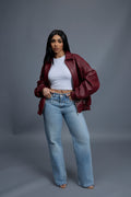 Women's Faris Braided Leather Bomber Jacket [Burgundy]