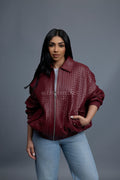 Women's Faris Braided Leather Bomber Jacket [Burgundy]