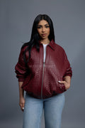 Women's Faris Braided Leather Bomber Jacket [Burgundy]